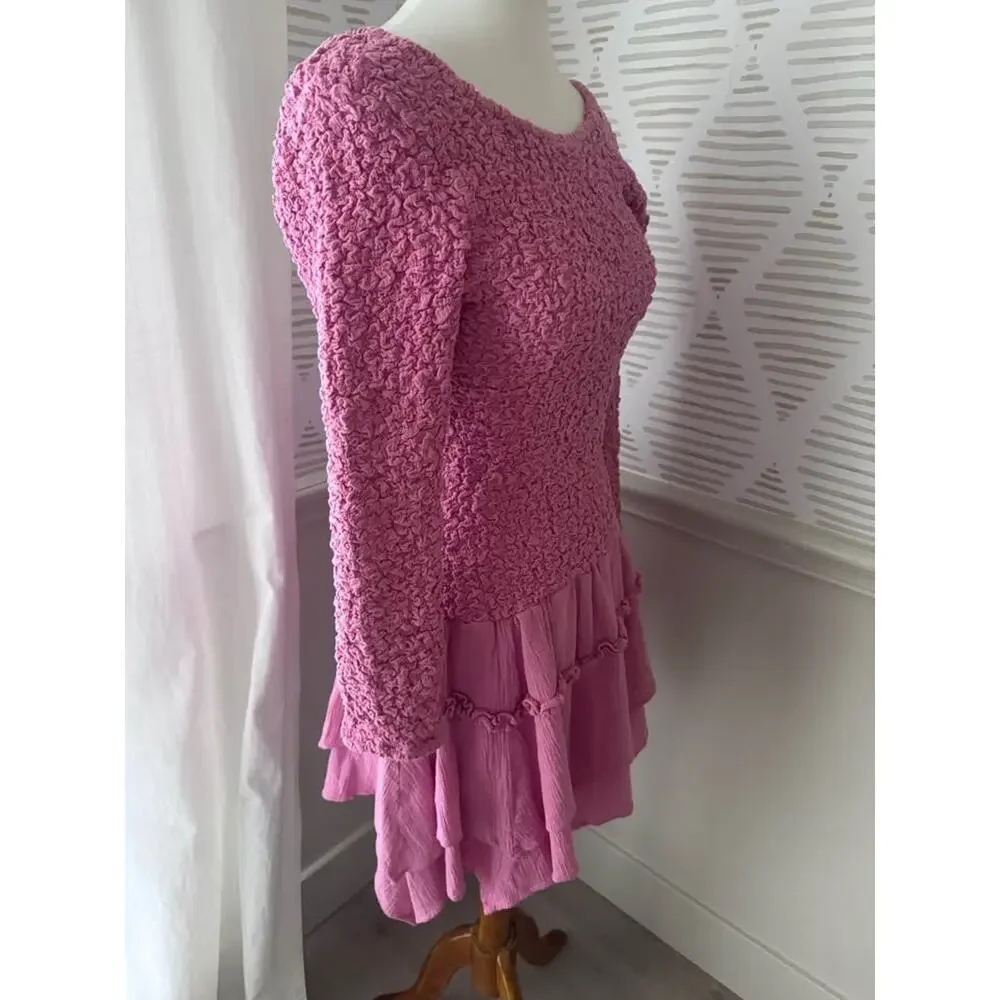 Free People Small Pink What A Time Drop-Waist Crinkle Stretchy Mini Dress